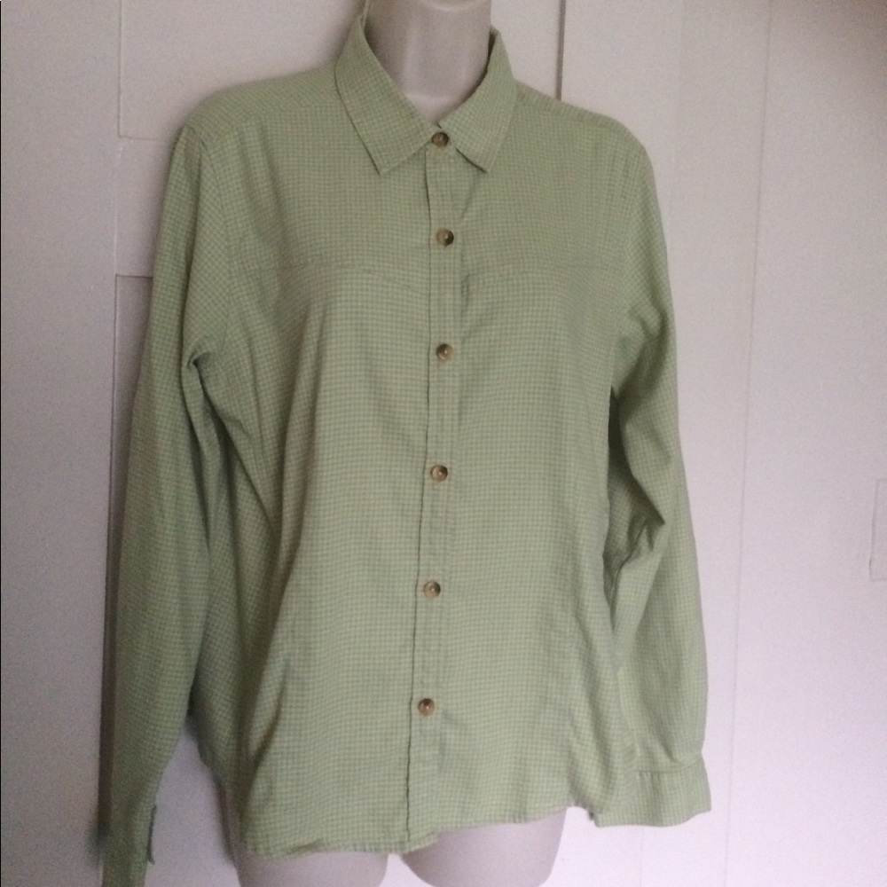 L L Bean Green Checkered Button down shirt.